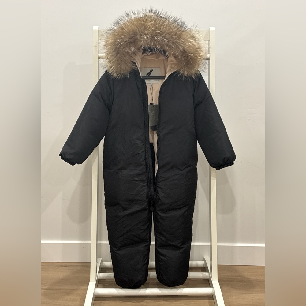 Black Fur-Trimmed Kids Bodysuit